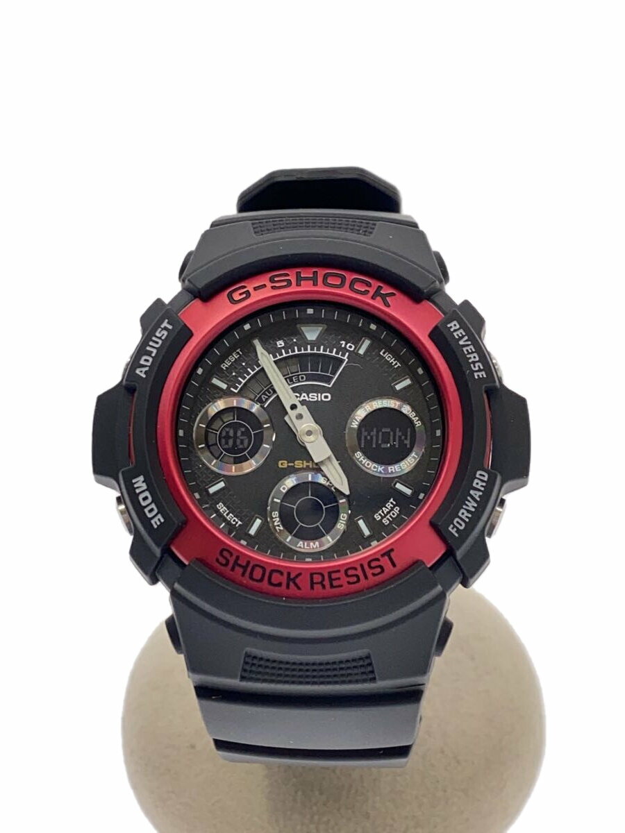 【中古】CASIO◆クォーツ腕時計/デジアナ/ラバー/BLK/BLK/AW-591【服飾雑貨他】