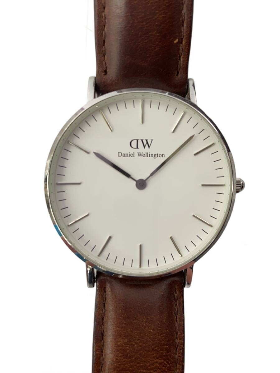【中古】Daniel Wellington◆クォーツ腕時計/アナログ/レザー/WHT/BRW【服飾雑貨他】