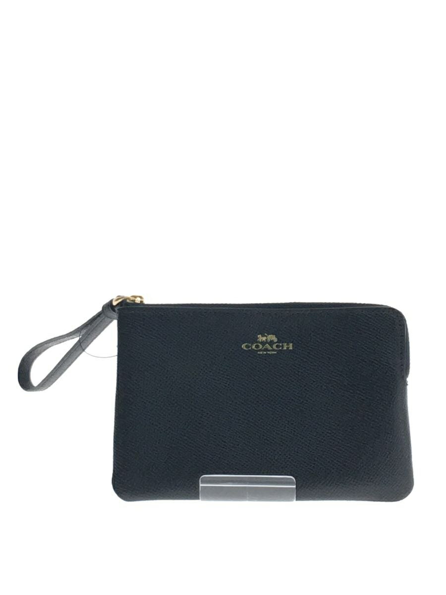 【中古】COACH◆クロスグレーンレザーポーチ/レザー/NVY/無地/F58032【バッグ】