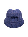 【中古】STUSSY◆バケットハット/L/ポリエステル/BLU/チェック/メンズ【服飾雑貨他】