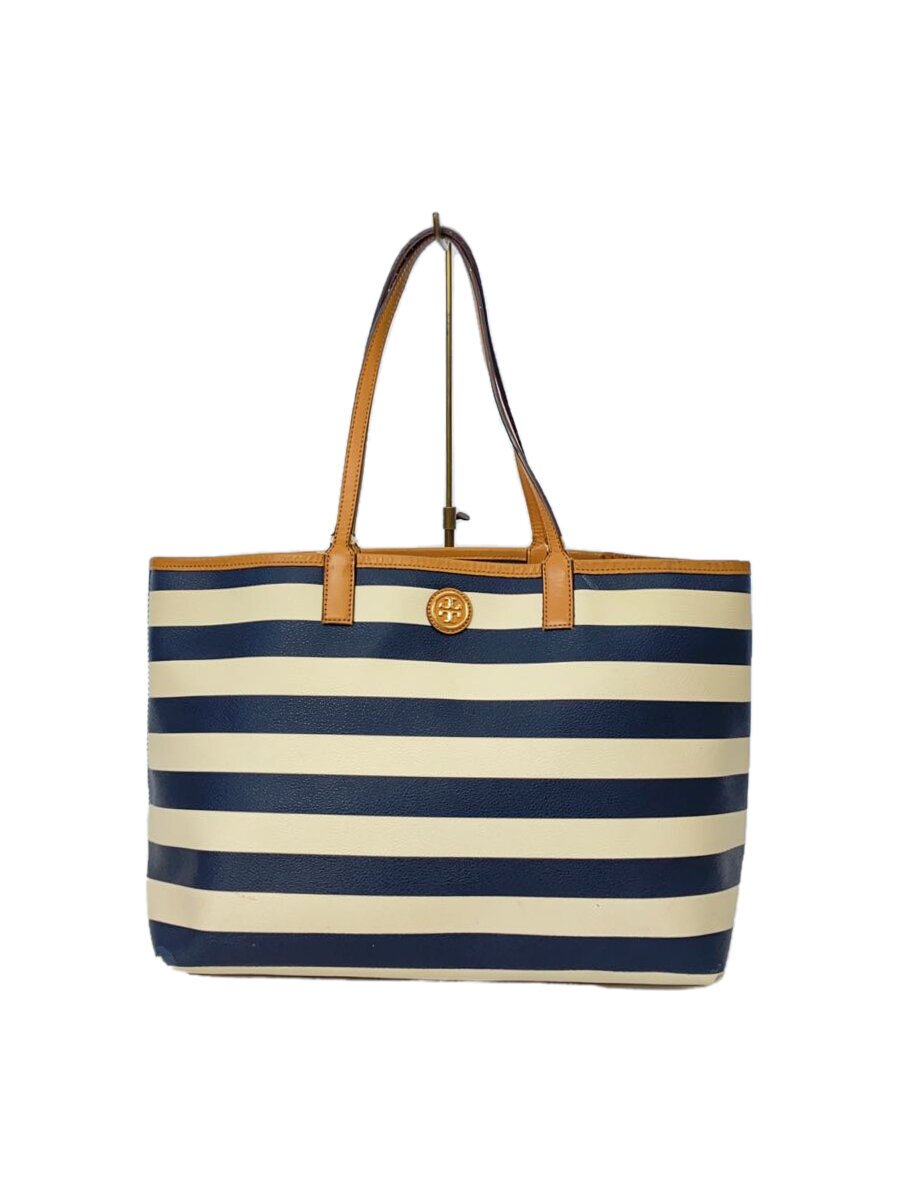 【中古】TORY BURCH◆トートバッグ/--/IVO/ボーダー/HIR030【バッグ】