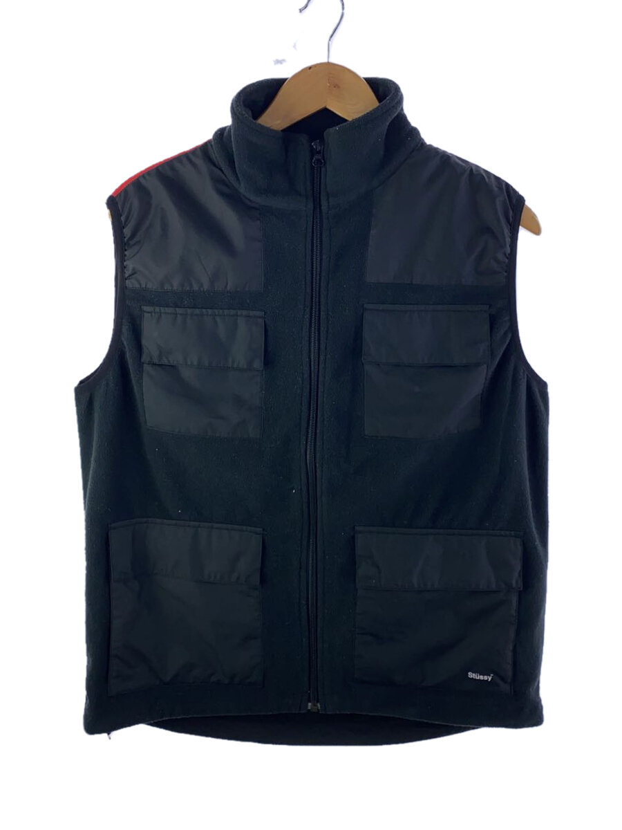 【中古】STUSSY◆フリースベスト/M/ポリエステル/BLK【メンズウェア】