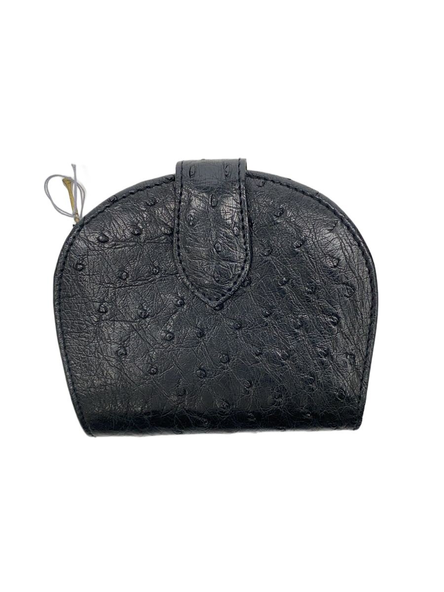 【中古】SANTA MARIA/財布/レザー/BLK/メンズ/オーストリッチ/2つ折り/ファスナー開閉【服飾雑貨他】
