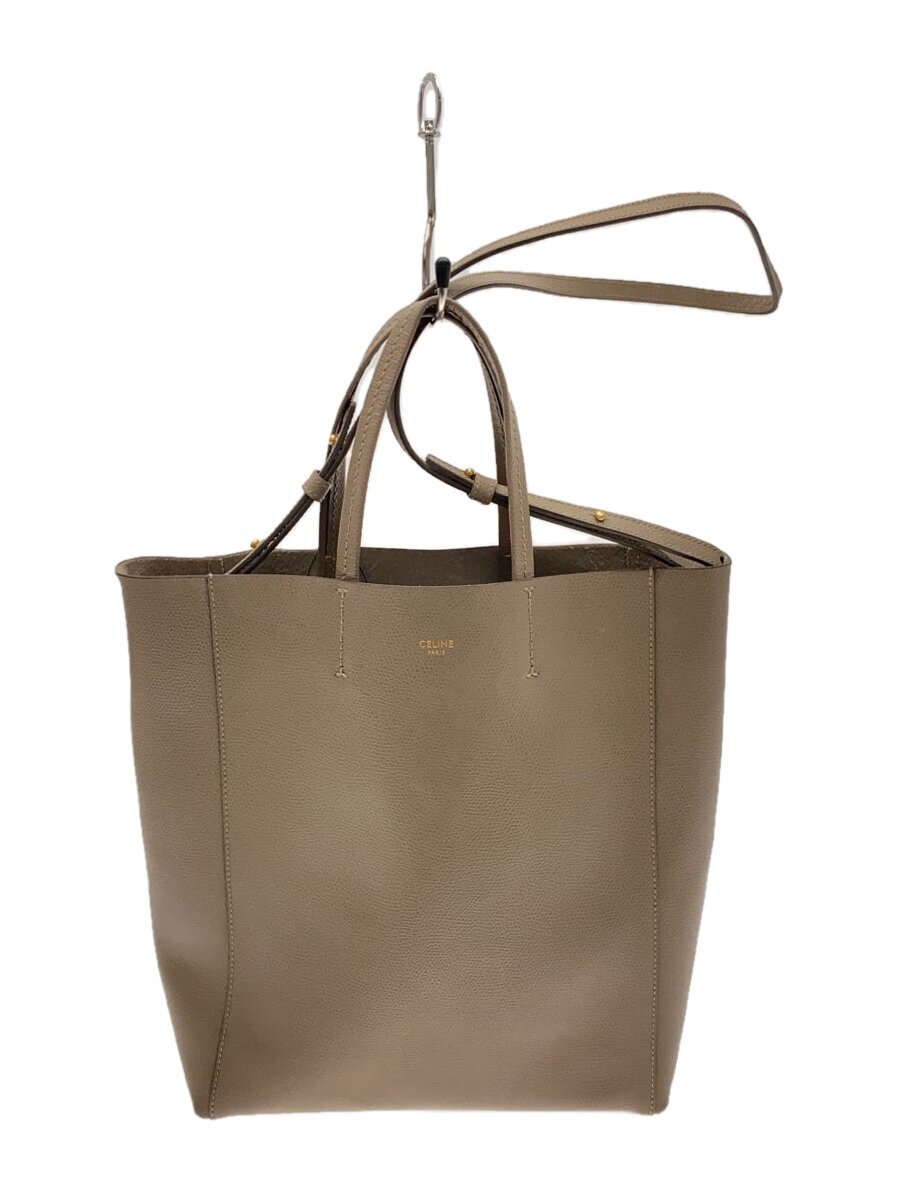 【中古】CELINE◆バーティカルカバスモール/トートバッグ/レザー/BEG/無地/189813XBA/角擦れ有//【バッグ】