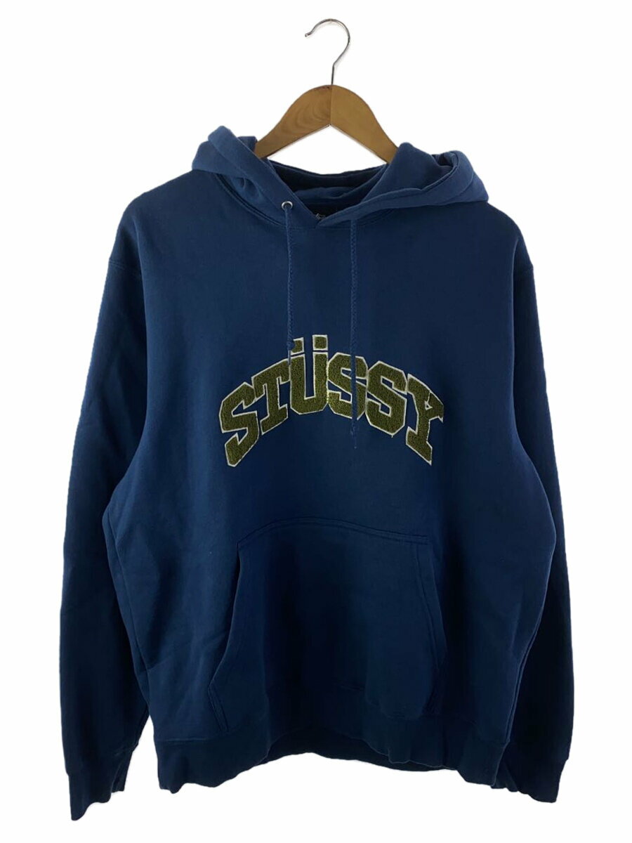 【中古】STUSSY◆パイルロゴ/パーカー/L/コットン/NVY【メンズウェア】