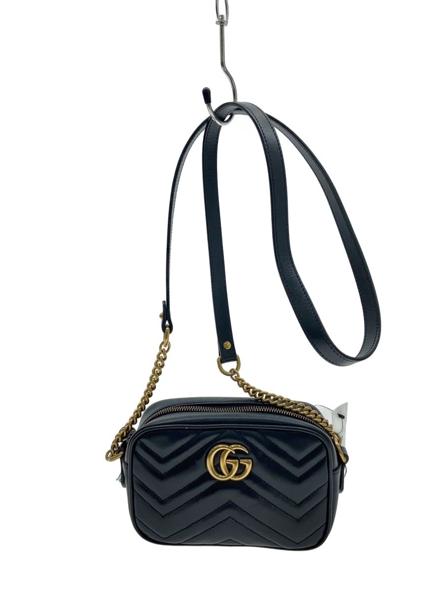 GUCCI - 【中古】GUCCI◆ショルダーバッグ_GGマーモント_キルティング/レザー/BLK//【バッグ】
