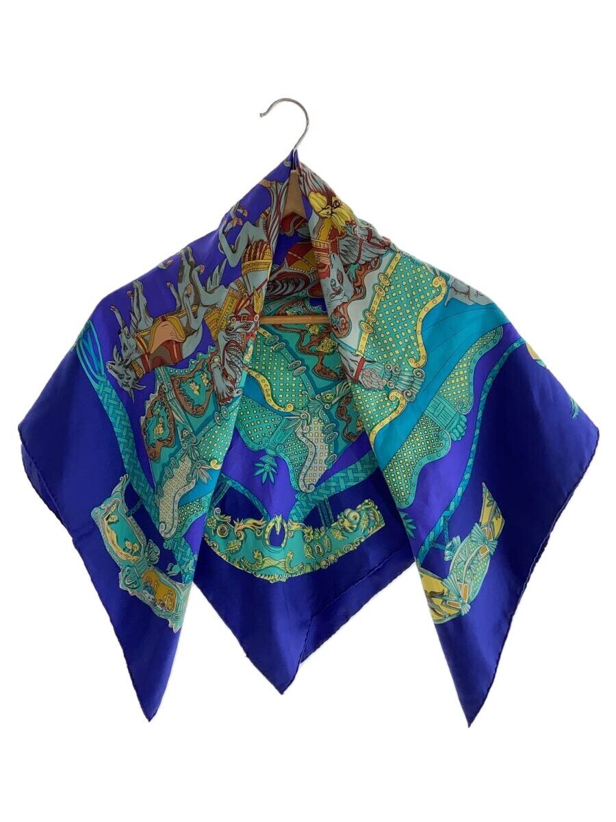 【中古】HERMES◆カレ90/tournez manege/メリーゴーランド/シルク/BLU/総柄/レディース【服飾雑貨他】