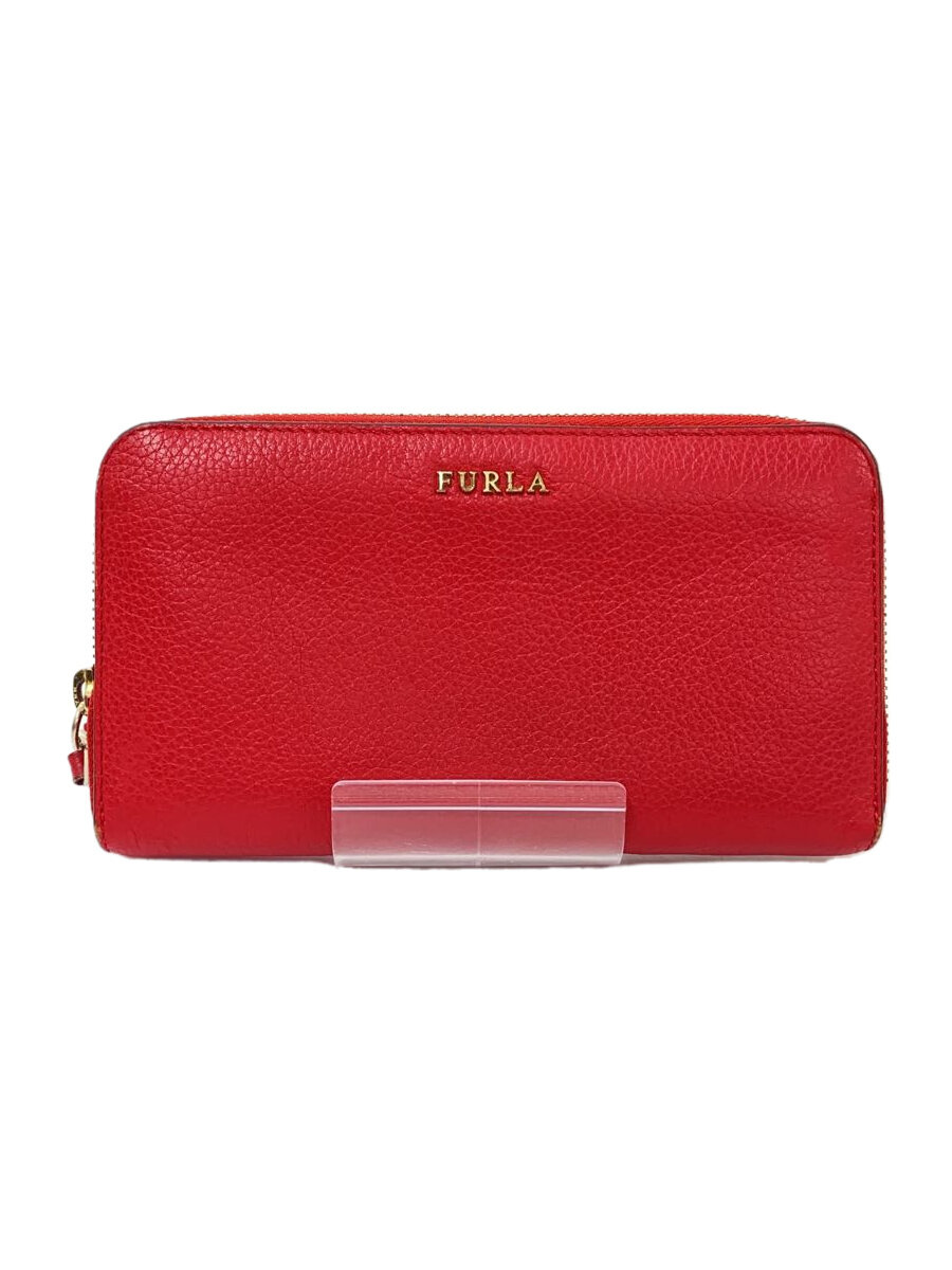 【中古】FURLA◆長財布/--/RED/無地/レ�