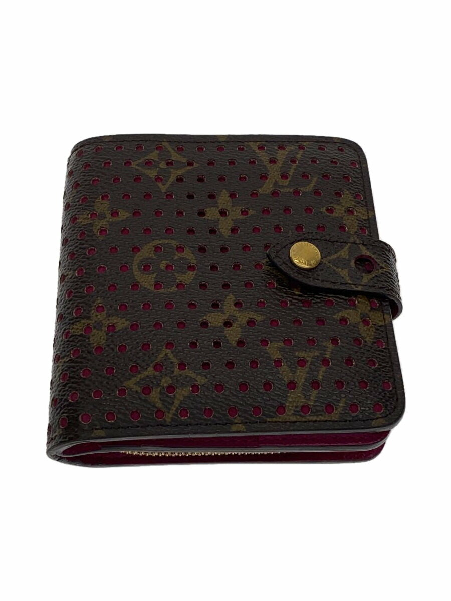 【中古】LOUIS VUITTON◆コンパクト・ジップ_モノグラム・ペルフォ_BRW/PVC/BRW/レディース【服飾雑貨他】