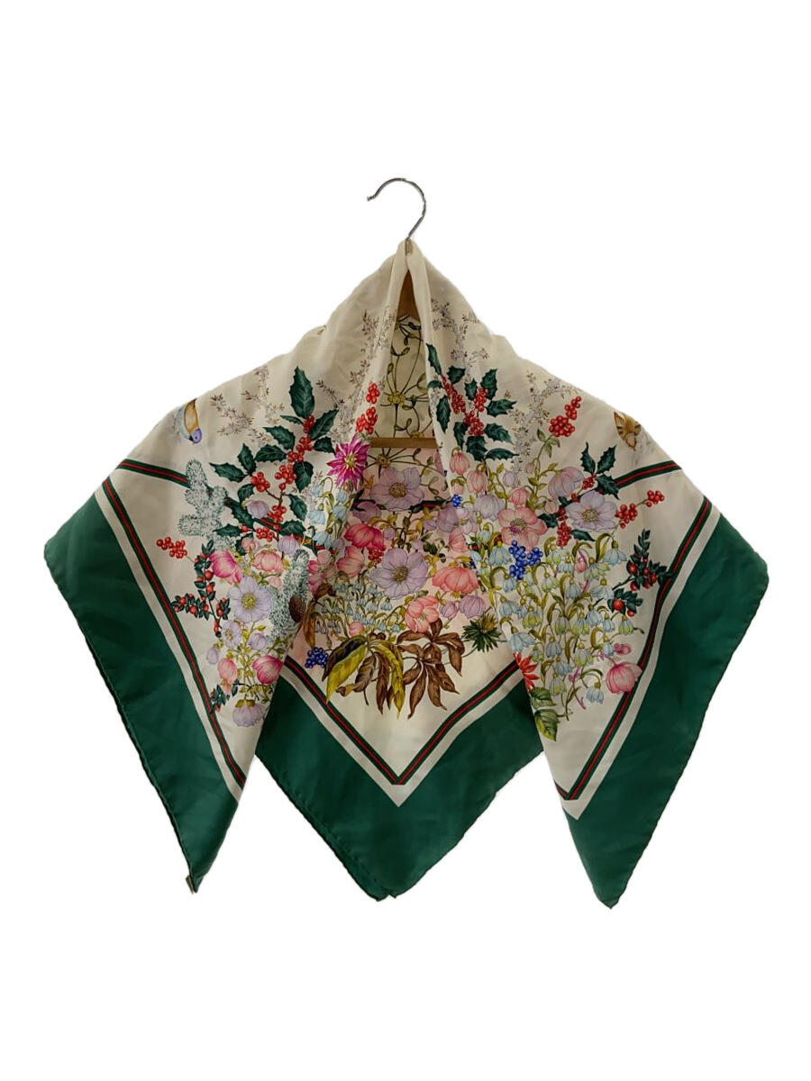 【中古】GUCCI◆スカーフ/シルク/GRN/花柄/レディース【服飾雑貨他】