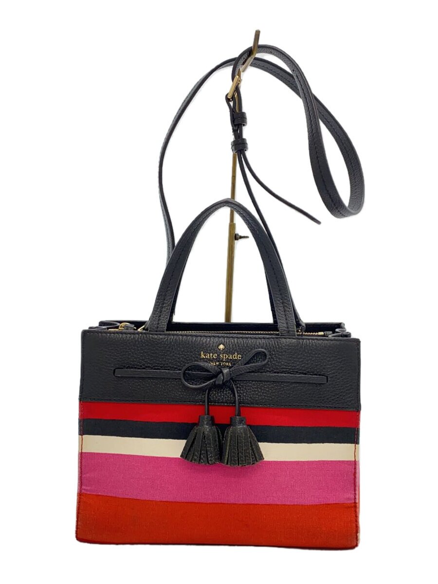 KATE SPADE - 【中古】kate spade new york◆ショルダーバッグ/--/BLK/ボーダー/PXRU7818【バッグ】