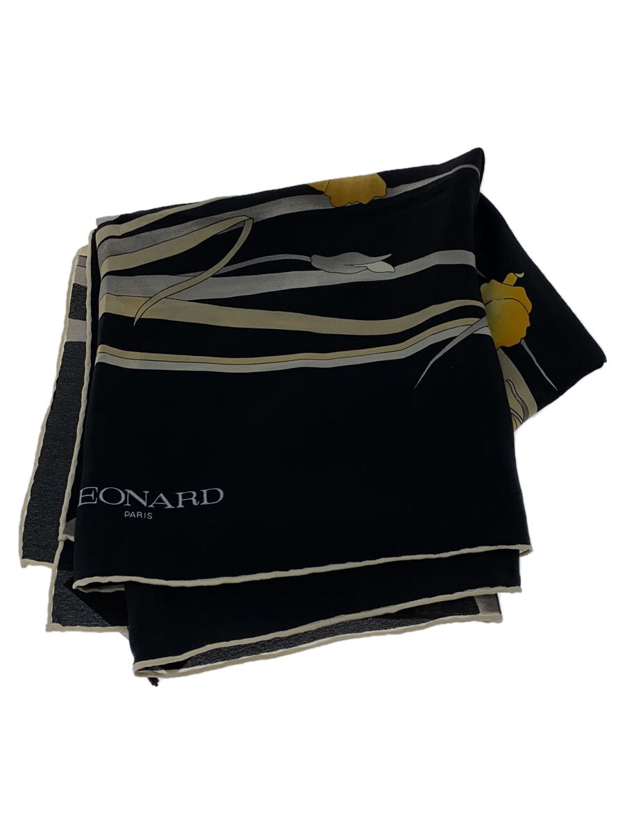 【中古】LEONARD◆スカーフ/シルク/BLK/総柄/レディース【服飾雑貨他】