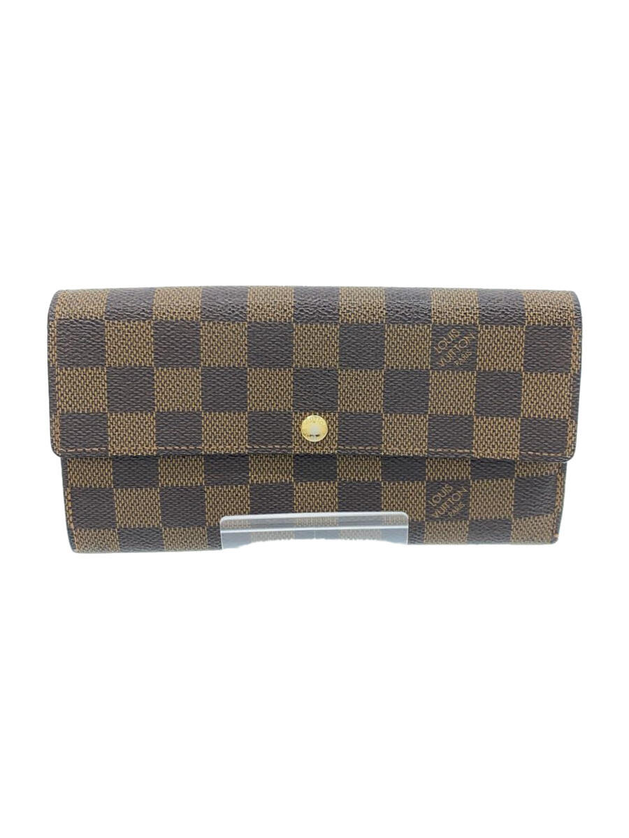 【中古】LOUIS VUITTON◆1)ポルト・フォイユ・サラ_ダミエ・エベヌ_BRW/PVC/BRW/レディース【服飾雑貨他】