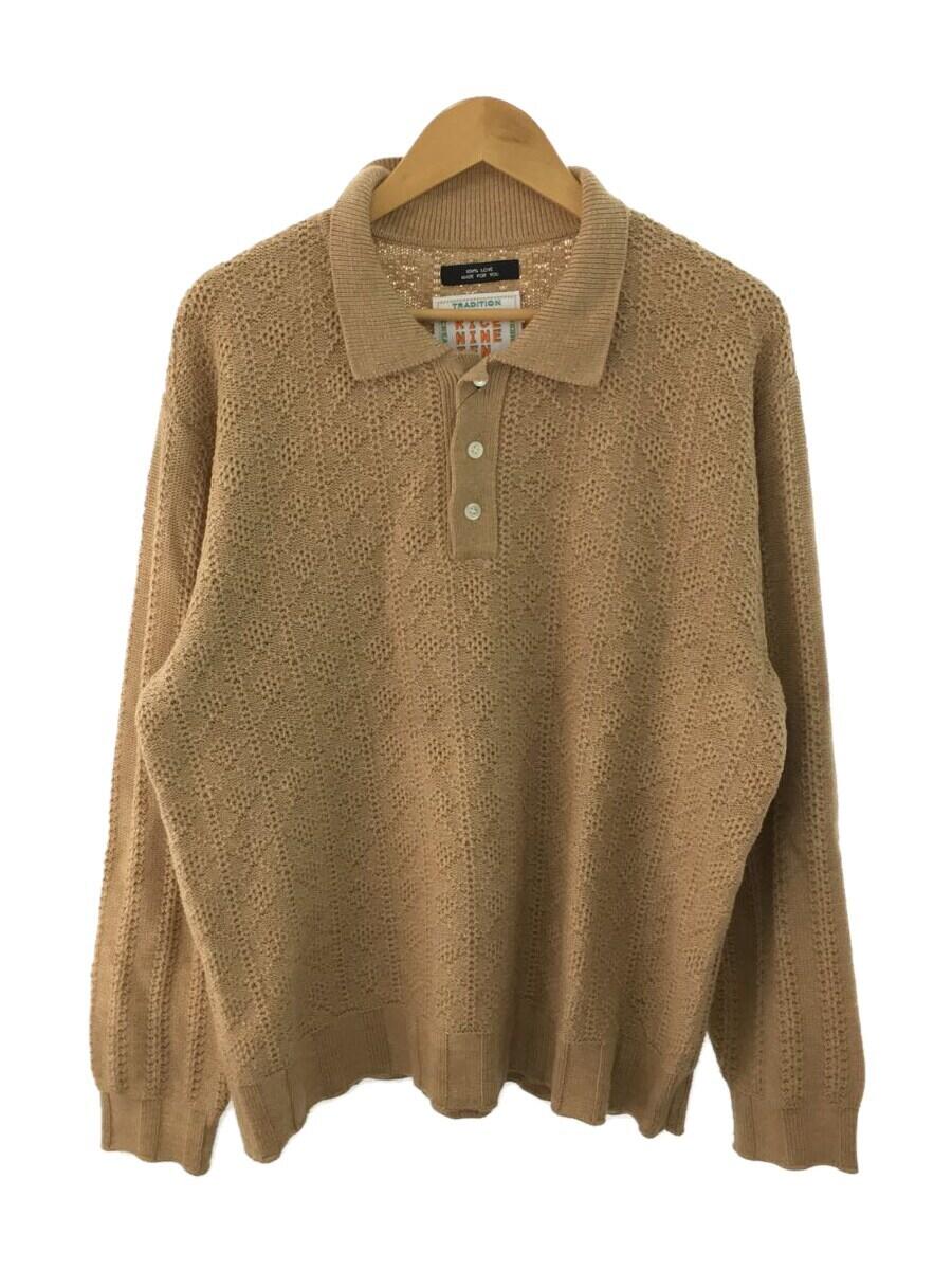 【中古】RICE NINE TEN/Pattern Stitch Polo Knit/トップス/2/コットン/BEG/無地【メンズウェア】