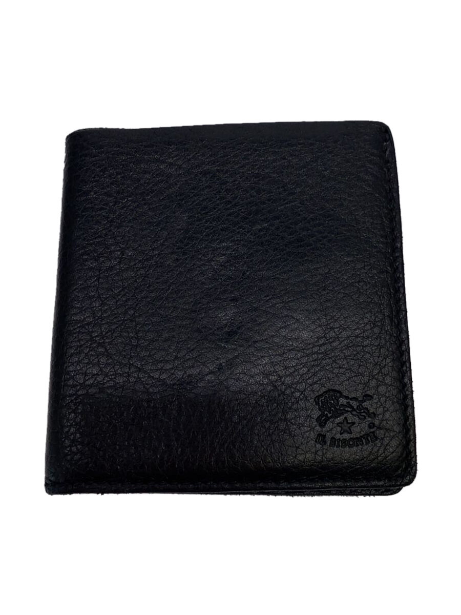 【中古】IL BISONTE◆2つ折り財布/レザー/BLK/無地/メンズ【服飾雑貨他】