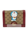 【中古】GUCCI◆GGスプリーム/ドラえもん/2つ折り財布/レザー/キャメル/ブラウン/茶色/レディース【服飾雑貨他】