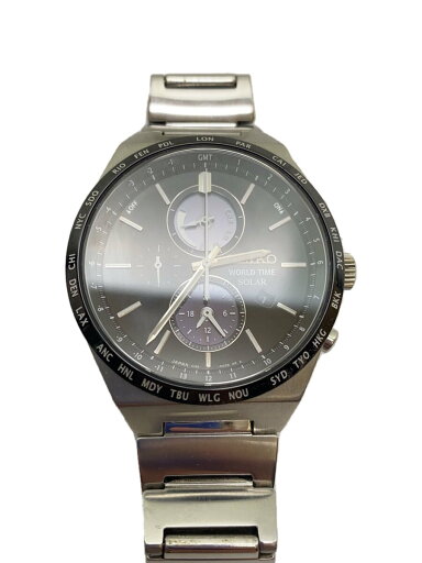 【中古】SEIKO◆ソーラー腕時計/アナログ/BLK/SLV/V195-0AE0/WORLD TIME/SEIKO SPIRIT【服飾雑貨他】 【中古】SEIKO◆ソーラー腕時計/アナログ/BLK/SLV/V195-0AE0/WORLD TIME/SEIKO SPIRIT【服飾雑貨他】