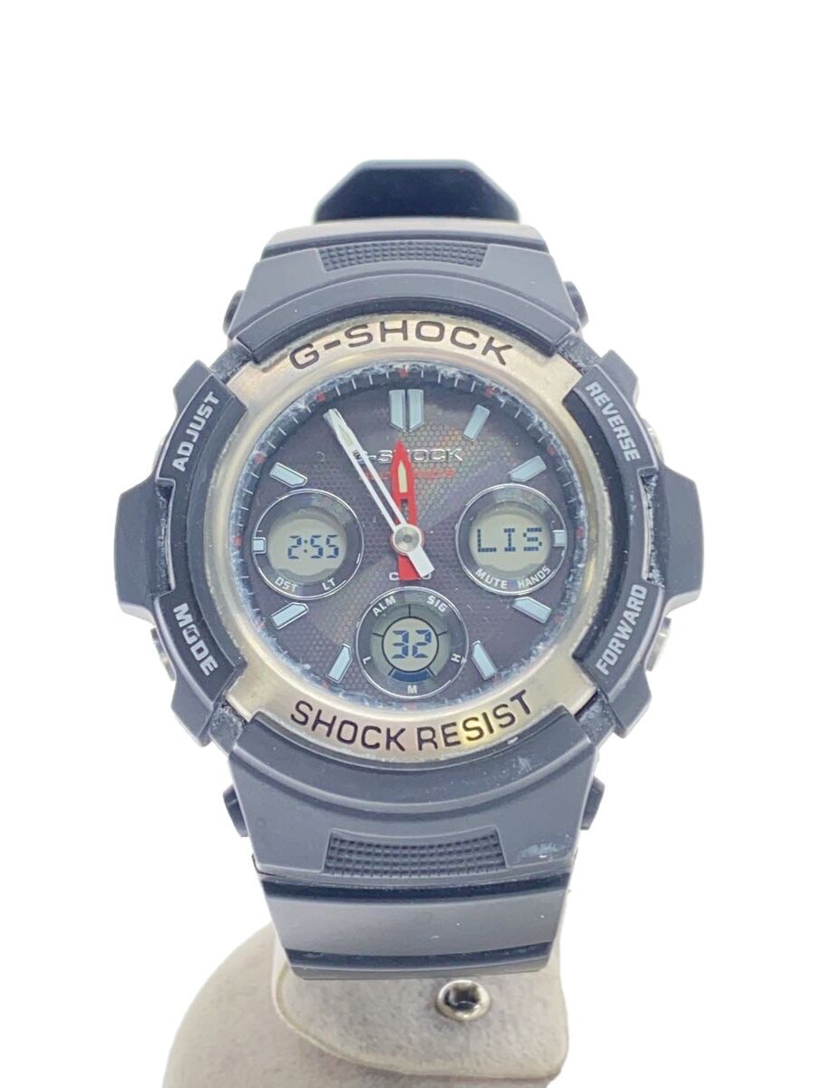 【中古】CASIO◆ソーラー腕時計・G-SHOCK/デジアナ/ラバー/BLK/BLK【服飾雑貨他】