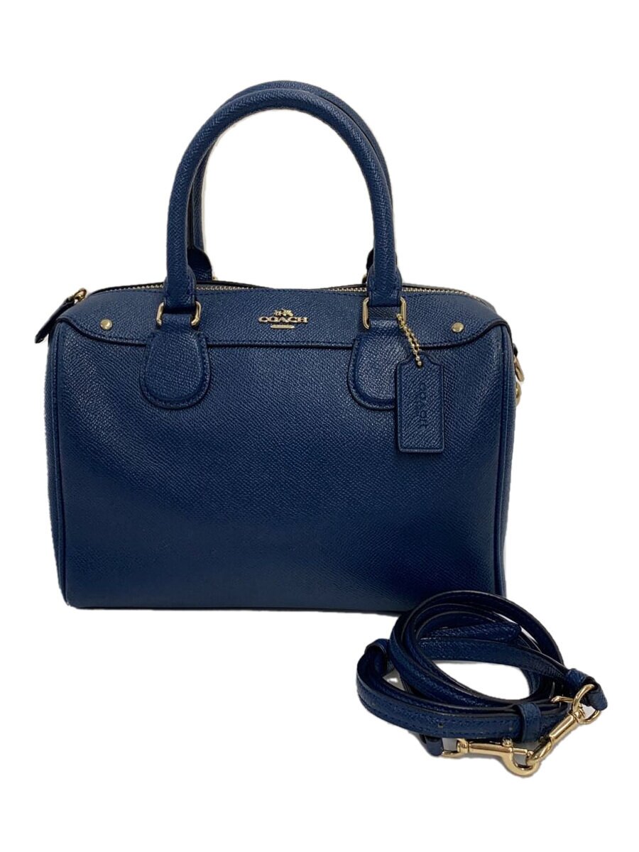 COACH - 【中古】COACH◆コーチ/ボストンバッグ_オールレザー/レザー/NVY/ネイビー/ゴールド金具/2way【バッグ】