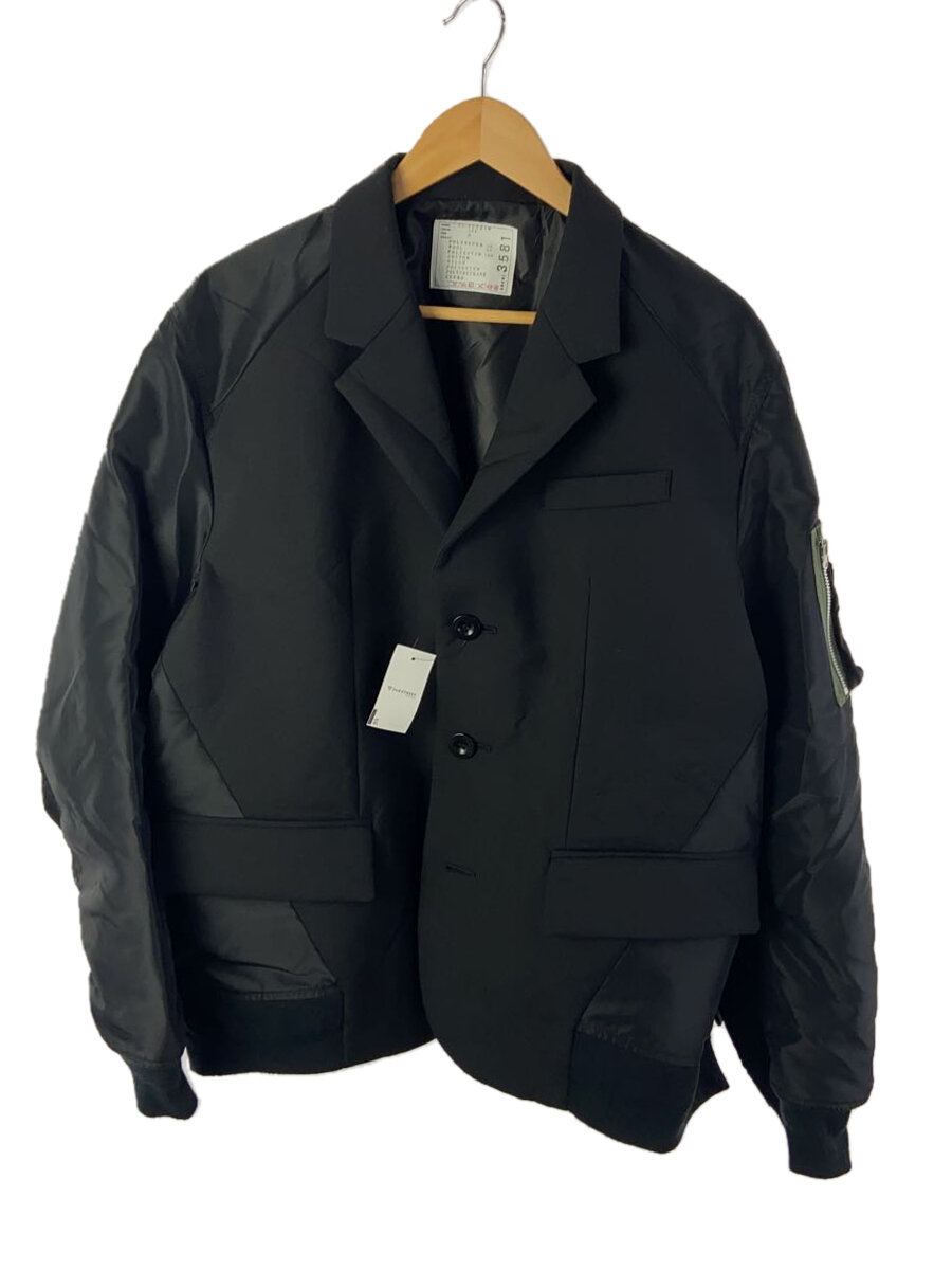【中古】sacai◆Suiting Bonding Mix Jacket/3/ポリエステル/BLK/25-03581M【メンズウェア】