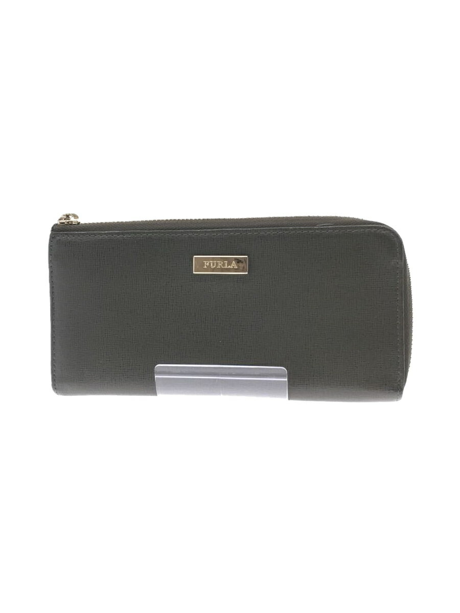 【中古】FURLA◆長財布/--/BLK/無地/レ