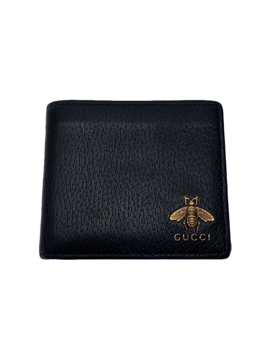 【中古】GUCCI◆2つ折り財布_アニマリエ/レザー/BLK/メンズ//【服飾雑貨他】