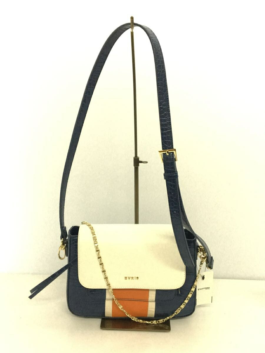 【中古】EVRIS◆バイカラーチェーンスクエアBAG/ショルダーバッグ/フェイクレザー/NVY/372311900201-01【バッグ】