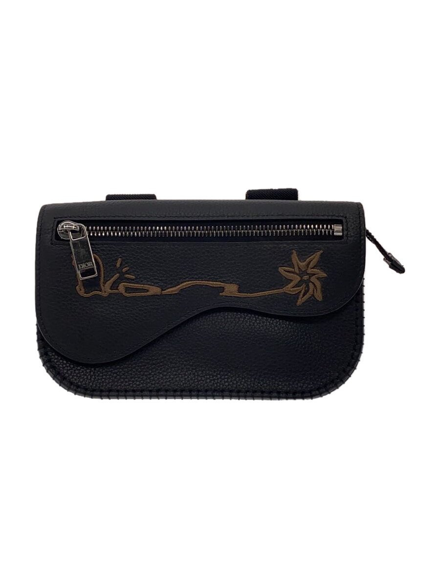【中古】Christian Dior◆ポーチ/レザー/BLK/無地【バッグ】