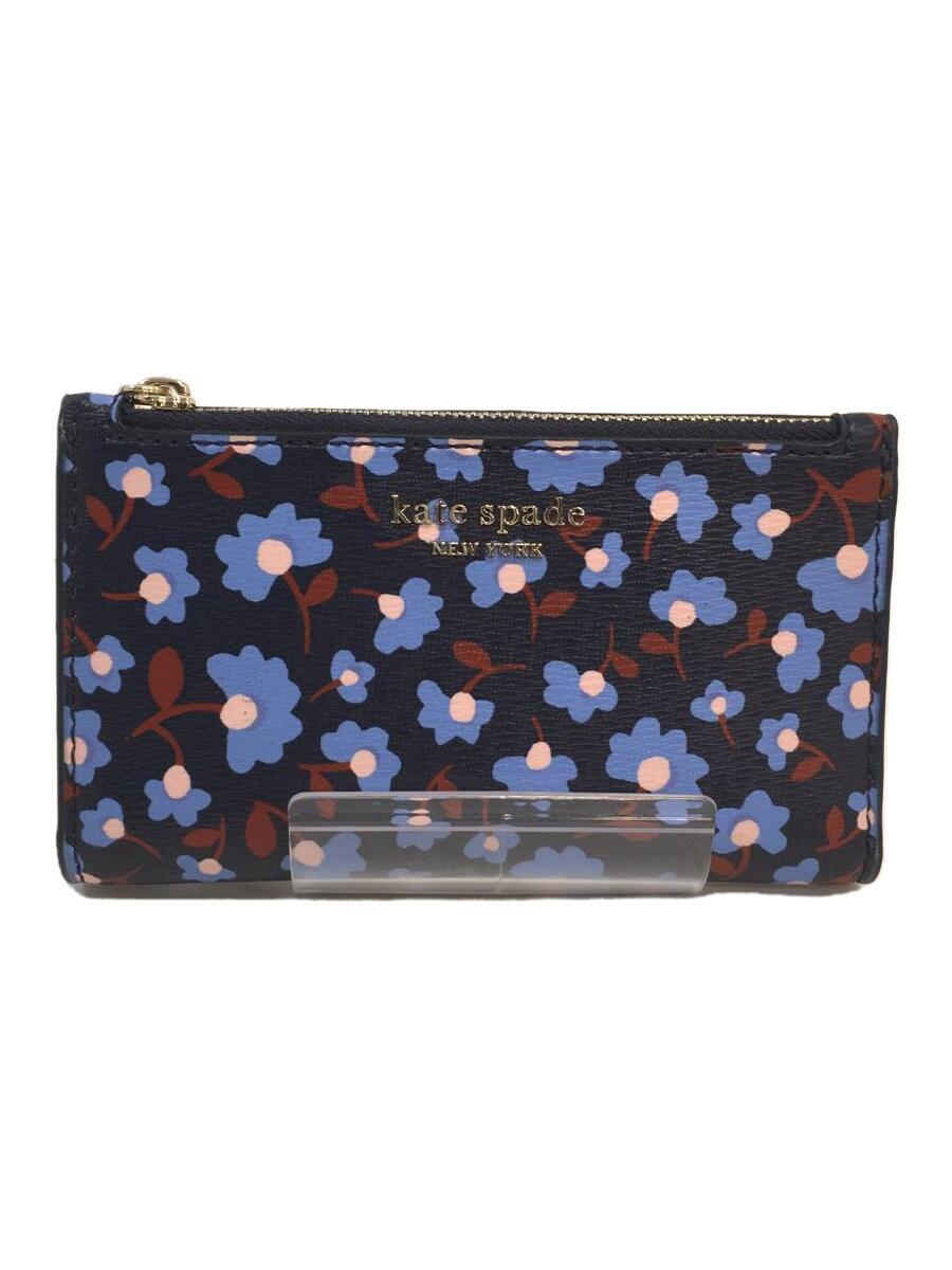 【中古】kate spade new york◆2つ折り財布/--/ネイビー/花柄/レディース/PWRU7711【服飾雑貨他】