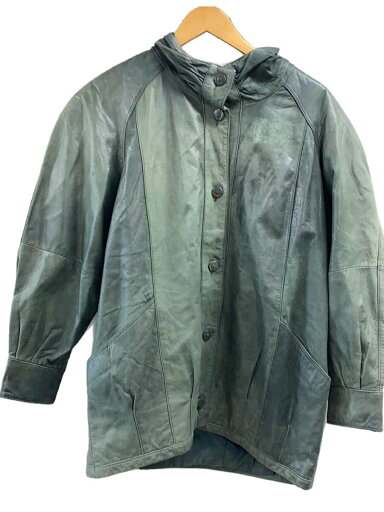 【中古】PELLE/レザージャケット・ブルゾン/M/レザー/グリーン/80s【メンズウェア】 【中古】PELLE/レザージャケット・ブルゾン/M/レザー/グリーン/80s【メンズウェア】