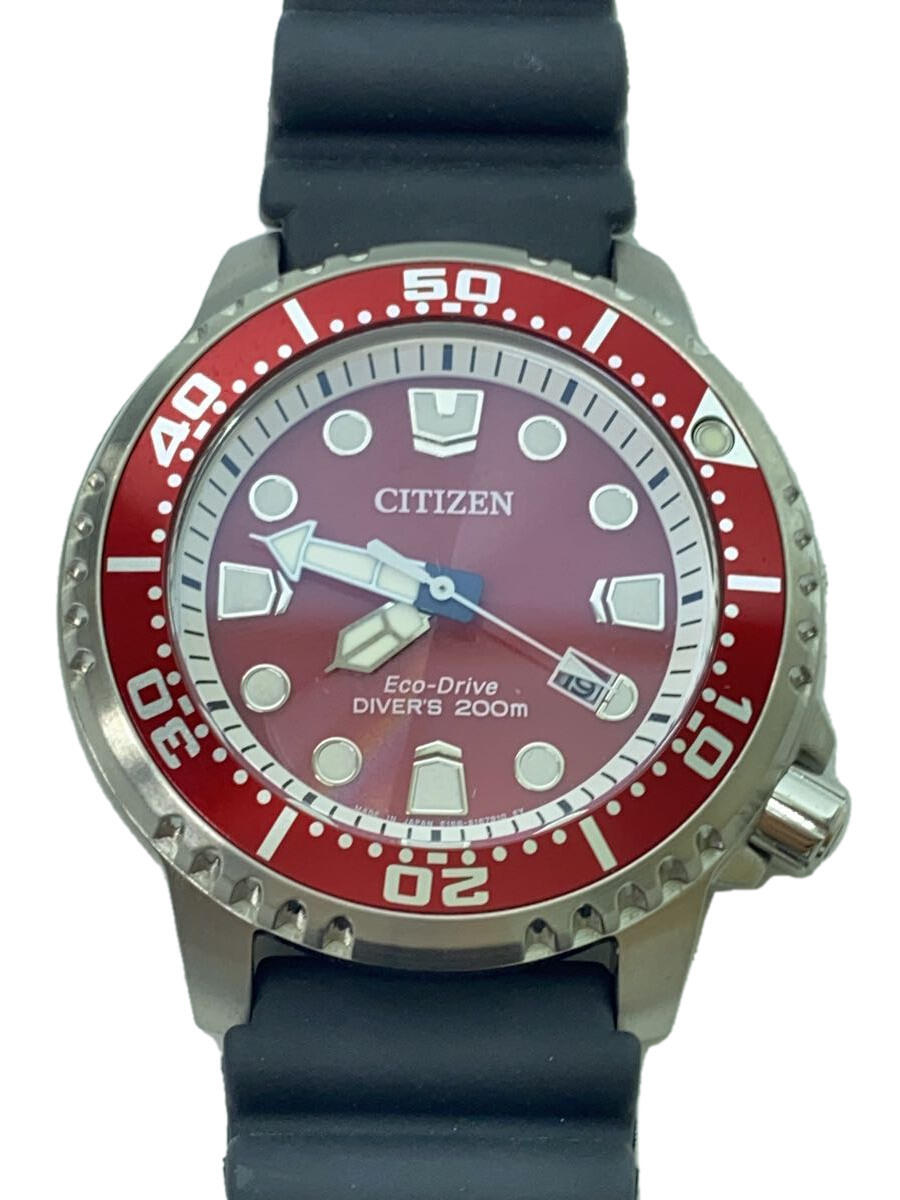 【中古】CITIZEN◆プロマスター/マリーンエコドライブ/腕時計/アナログ/ラバー/RED/BLK/SS/e168-s1225【服飾雑貨他】