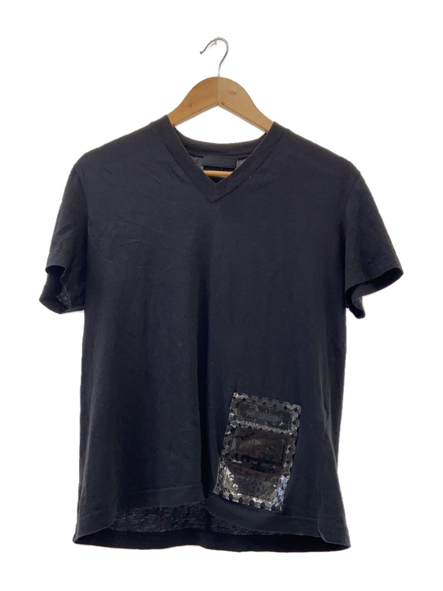 【中古】PRADA◆Tシャツ/XS/コットン/ブラック/黒/0000ET C6313-00002/Vネック/ワッペン/【メンズウェア】