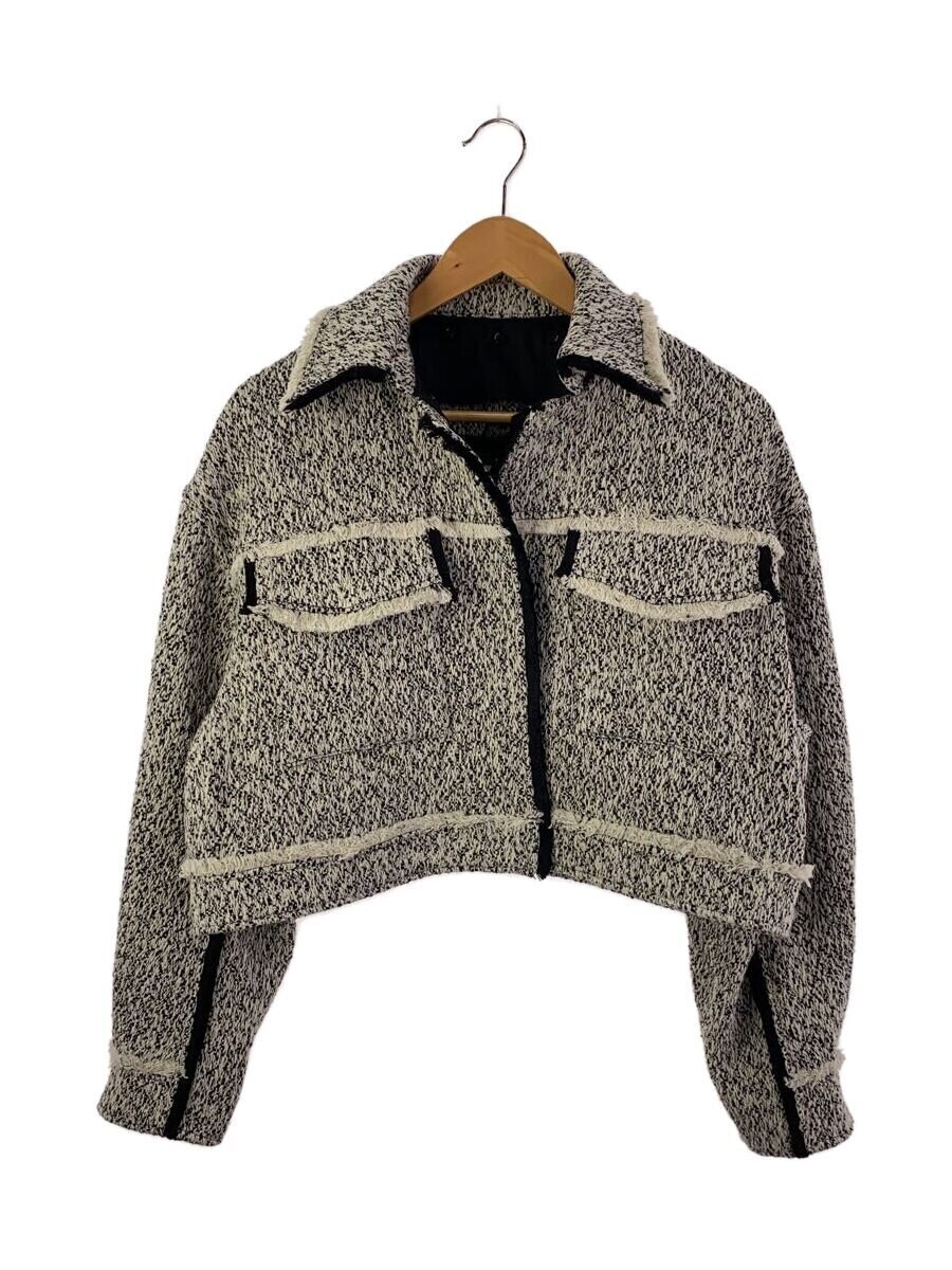 AMERI◆OTONA MUSE FRINGE TWEED SHORT JACKET/ジャケット/FREE/ポリエステル/GRY