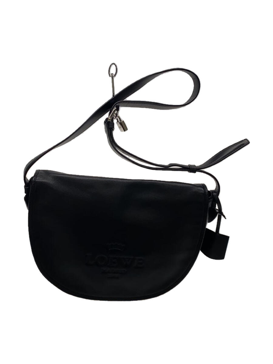 【中古】LOEWE◆ヘリテージフラップショルダーバッグ/カーフレザー/BLK/無地/377.79.752【バッグ】