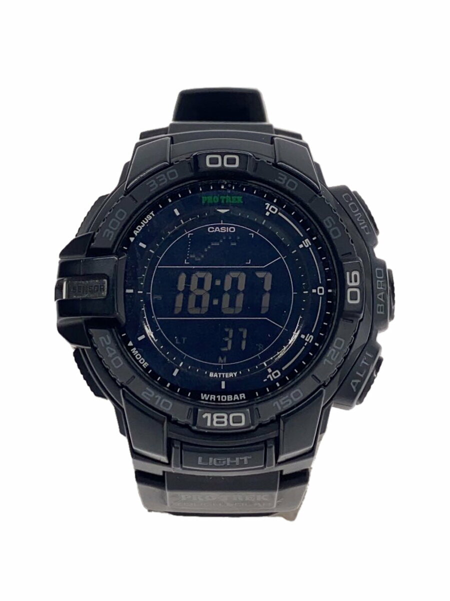 【中古】CASIO◆ソーラー腕時計・PROTREK/デジタル/ラバー/BLK/BLK【服飾雑貨他】