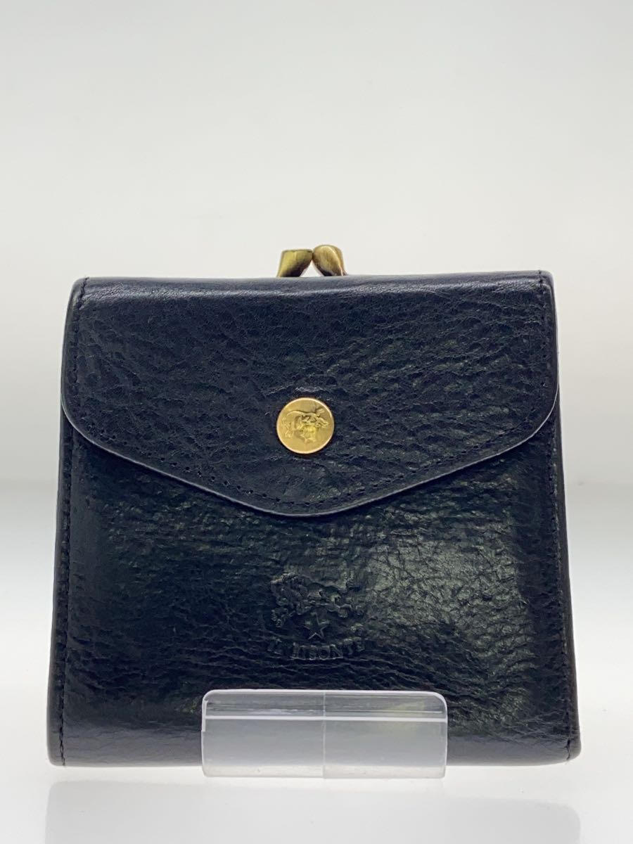 【中古】IL BISONTE◆2つ折り財布/レザー/BLK/レディース/がま口【服飾雑貨他】