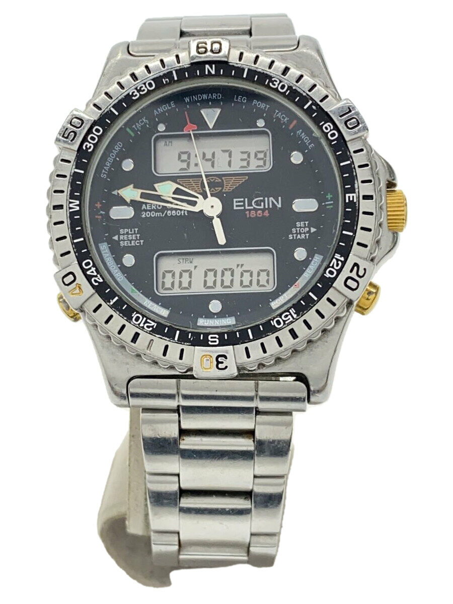 【中古】ELGIN◆クォーツ腕時計/デジタル/ステンレス/BLK/SLV/FK-930-C//【服飾雑貨他】