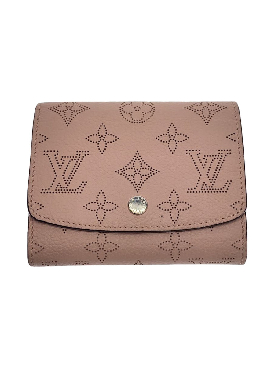 【中古】LOUIS VUITTON◆ポルト・フォイユ・イリスコンパクト_マヒナ_PNK_マグノリア/レザー/PNK/レディース【服飾雑貨他】