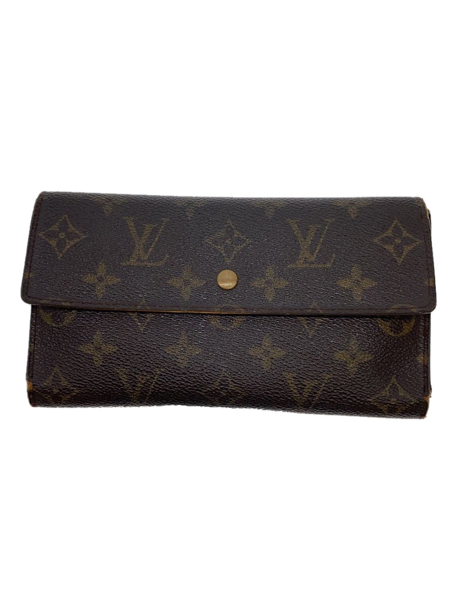 【中古】LOUIS VUITTON◆ポルト・トレゾール・インターナショナル_モノグラム・キャンバス/ブラウン/反り有/角擦れ有【服飾雑貨他】