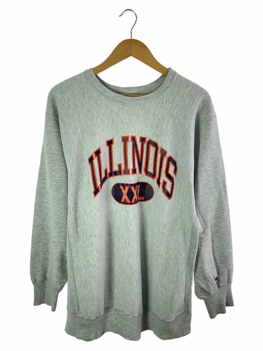 【中古】Champion◆90s/RW/刺繍タグ/ILLINOIS/若干ヨゴレ/スウェット/XL/コットン/GRY【メンズウェア】