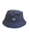 【中古】MIU MIU◆ドリル×ポプリン バケットハット/バケットハット/M/コットン/NVY/レディース/5HC196 2CWL【服飾雑貨他】
