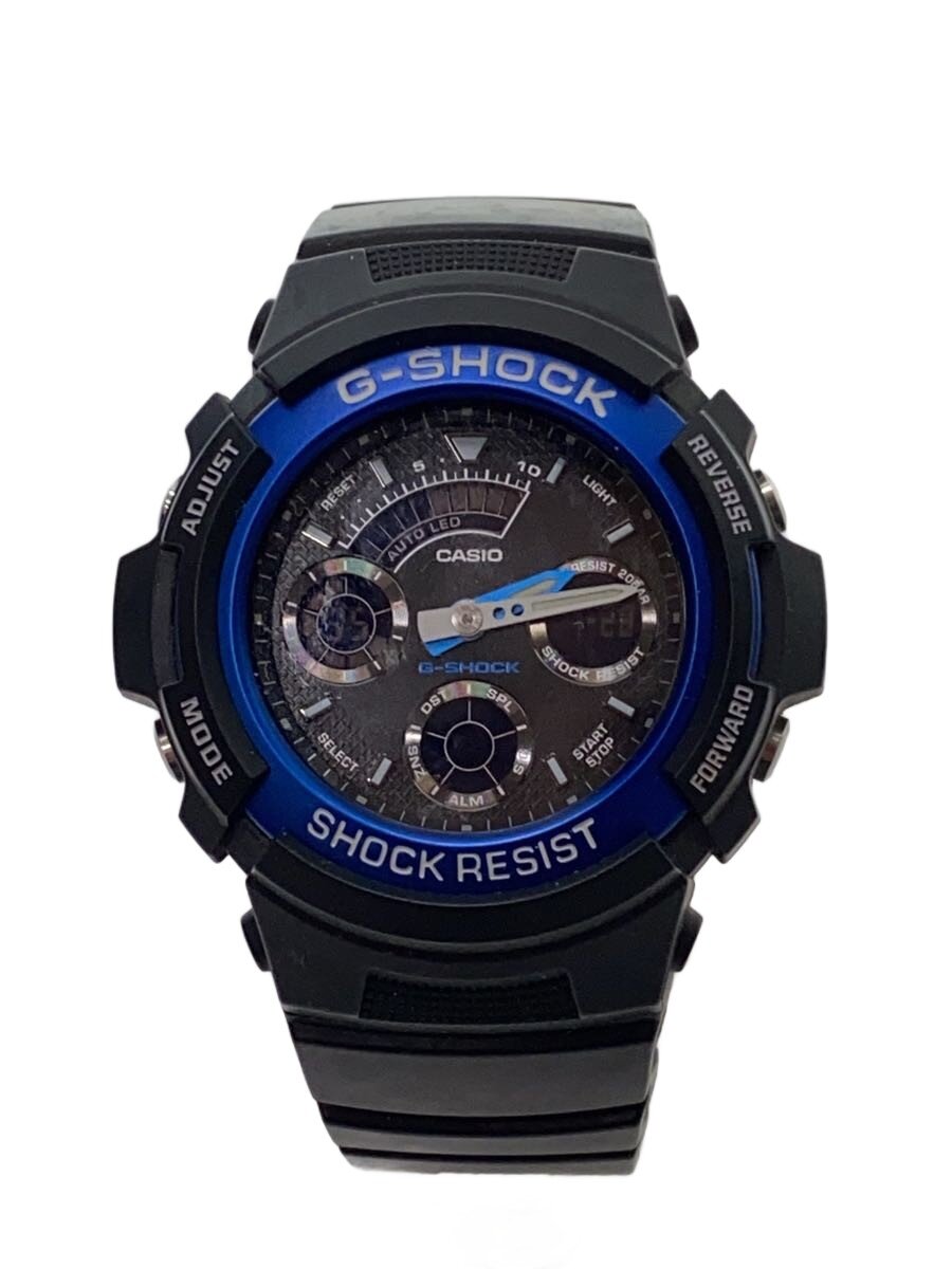 【中古】CASIO◆クォーツ腕時計/デジアナ/BLK/BLK/AW-591【服飾雑貨他】