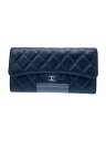 【中古】CHANEL◆長財布/レザー/BLK/無地/レディース【服飾雑貨他】