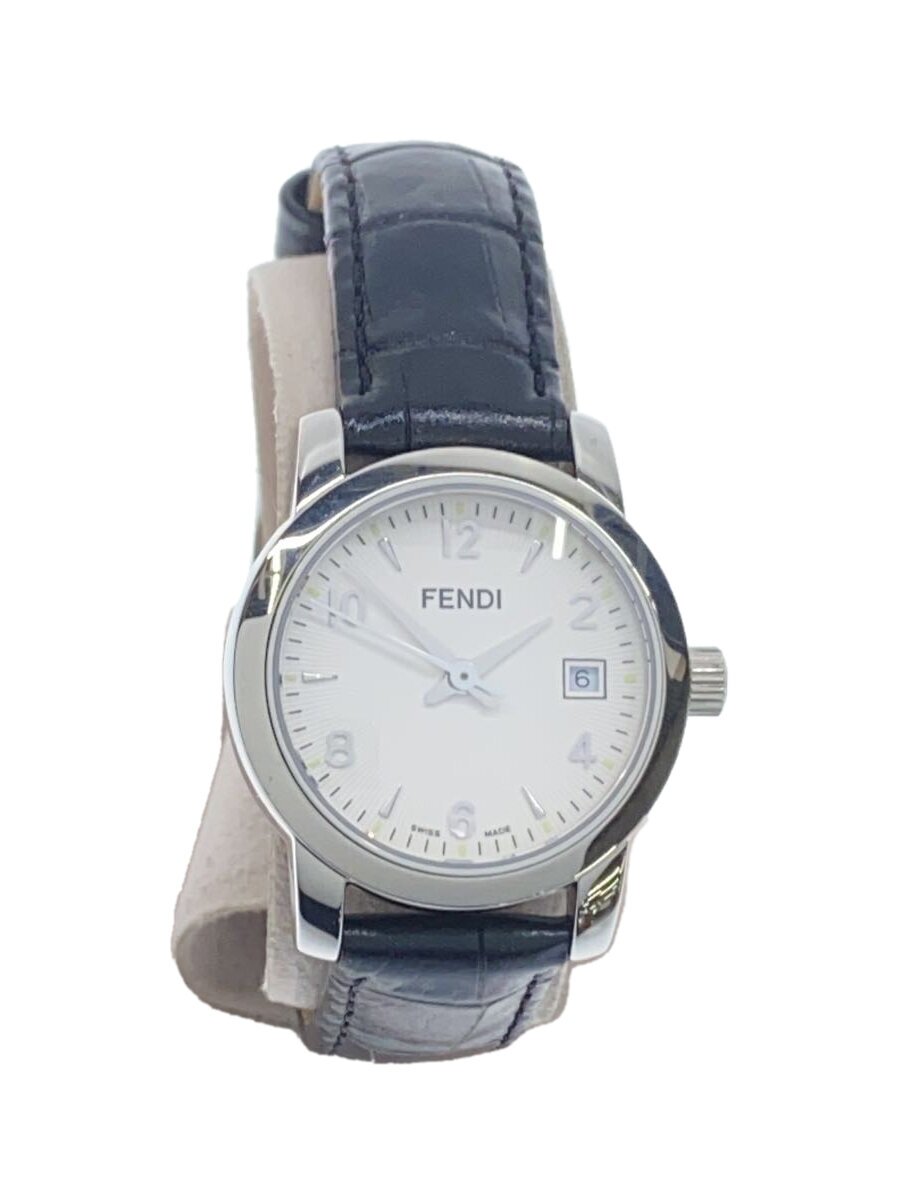 FENDI - 【中古】FENDI◆デイト/クォーツ腕時計/アナログ/レザー/ホワイト/ブラック/2100L【服飾雑貨他】