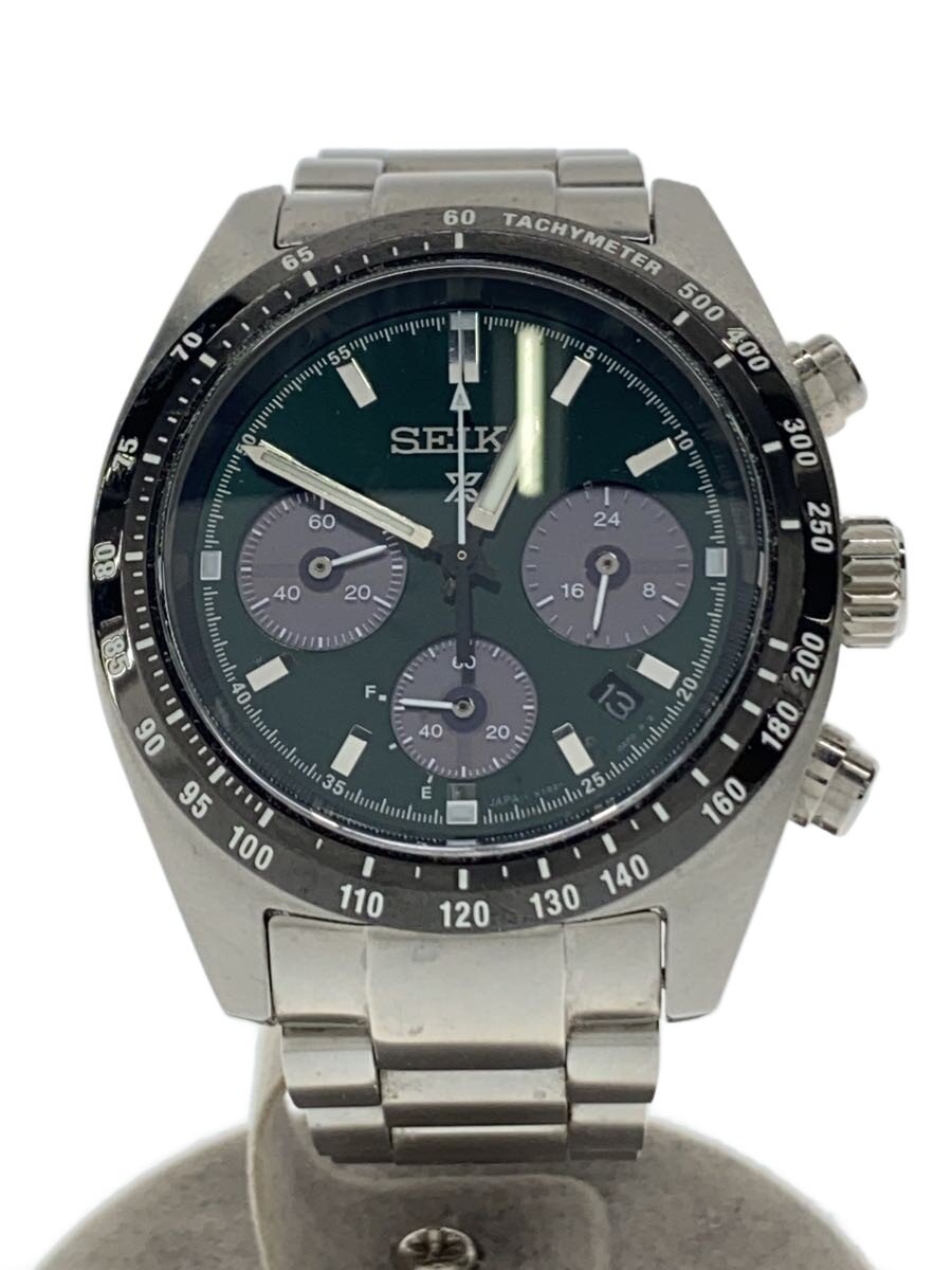 【中古】SEIKO◆クォーツ腕時計/アナログ/ステンレス/GRN/SLV/V192-0AF0【服飾雑貨他】