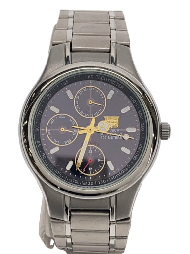 【中古】ELGIN◆ソーラー腕時計/アナログ/BLK/SLV/チタン/FK-1203-C【服飾雑貨他】 【中古】ELGIN◆ソーラー腕時計/アナログ/BLK/SLV/チタン/FK-1203-C【服飾雑貨他】