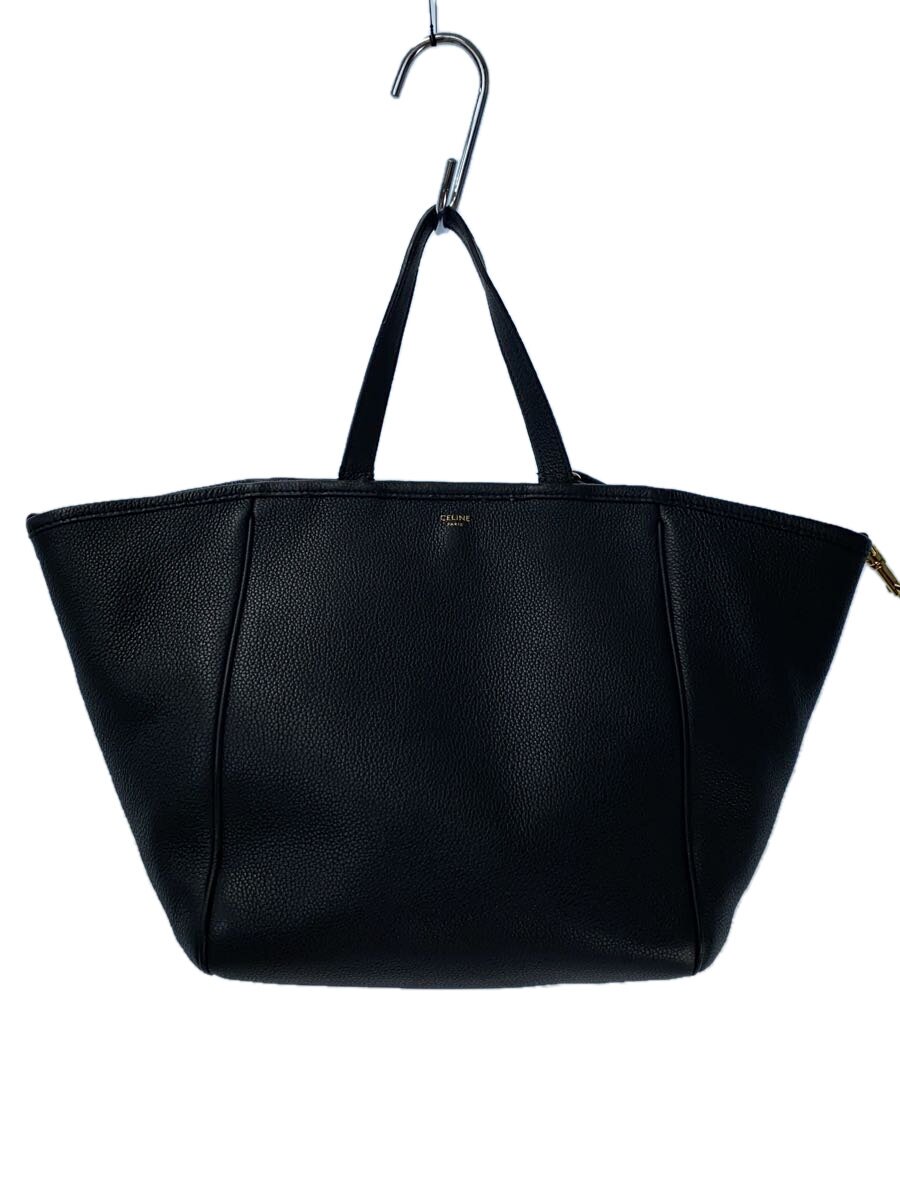 【中古】CELINE◆トートバッグ/レザー/BLK/無地/フォール°カバスモール/【バッグ】