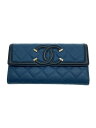 【中古】CHANEL◆CCフィリグリーキャビアスキン/長財布/--/NVY/無地/レディース【服飾雑貨他】