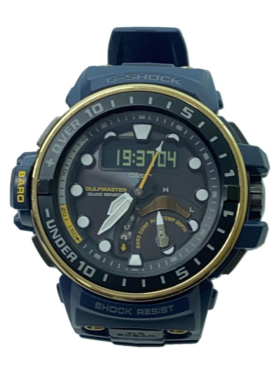 【中古】CASIO◆G-SHOCKガルフマスター/腕時計/デジアナ/ラバー/BLK/NVY/SS/gwn-q1000nv【服飾雑貨他】