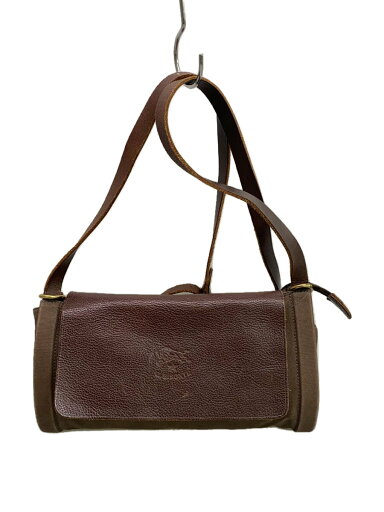 【中古】IL BISONTE◆レザー切替/ショルダーバッグ/コットン/BRW/無地【バッグ】 【中古】IL BISONTE◆レザー切替/ショルダーバッグ/コットン/BRW/無地【バッグ】